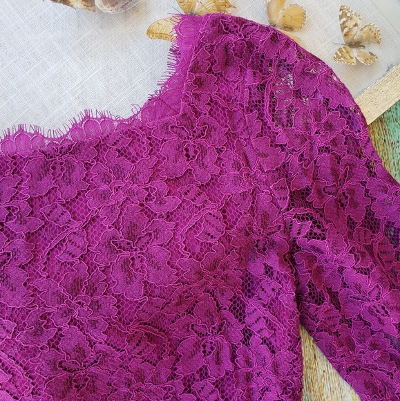 DVF Zarita Magenta Lace Sheath Cocktail Dress 8 - Picture 6 of 8